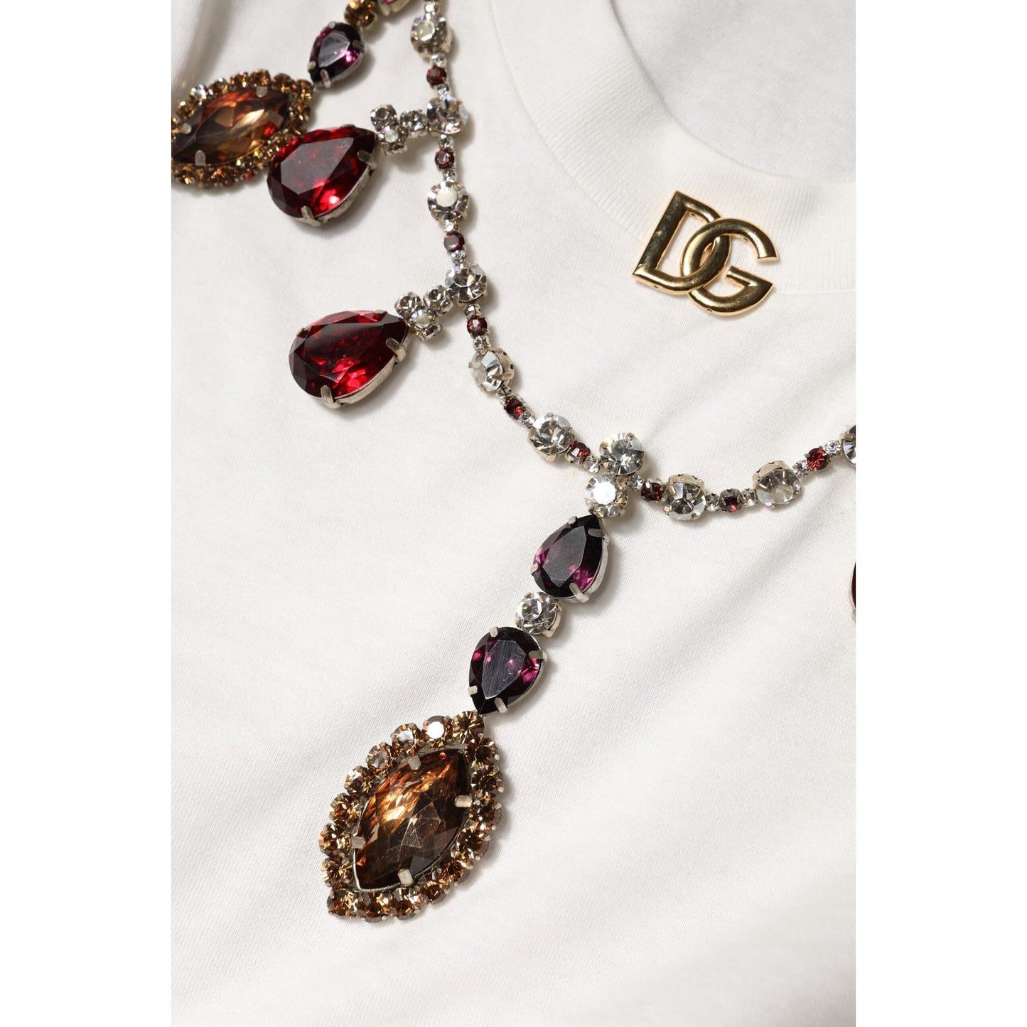 Dolce & Gabbana White Cotton Logo Crystal Detailing Tank Top