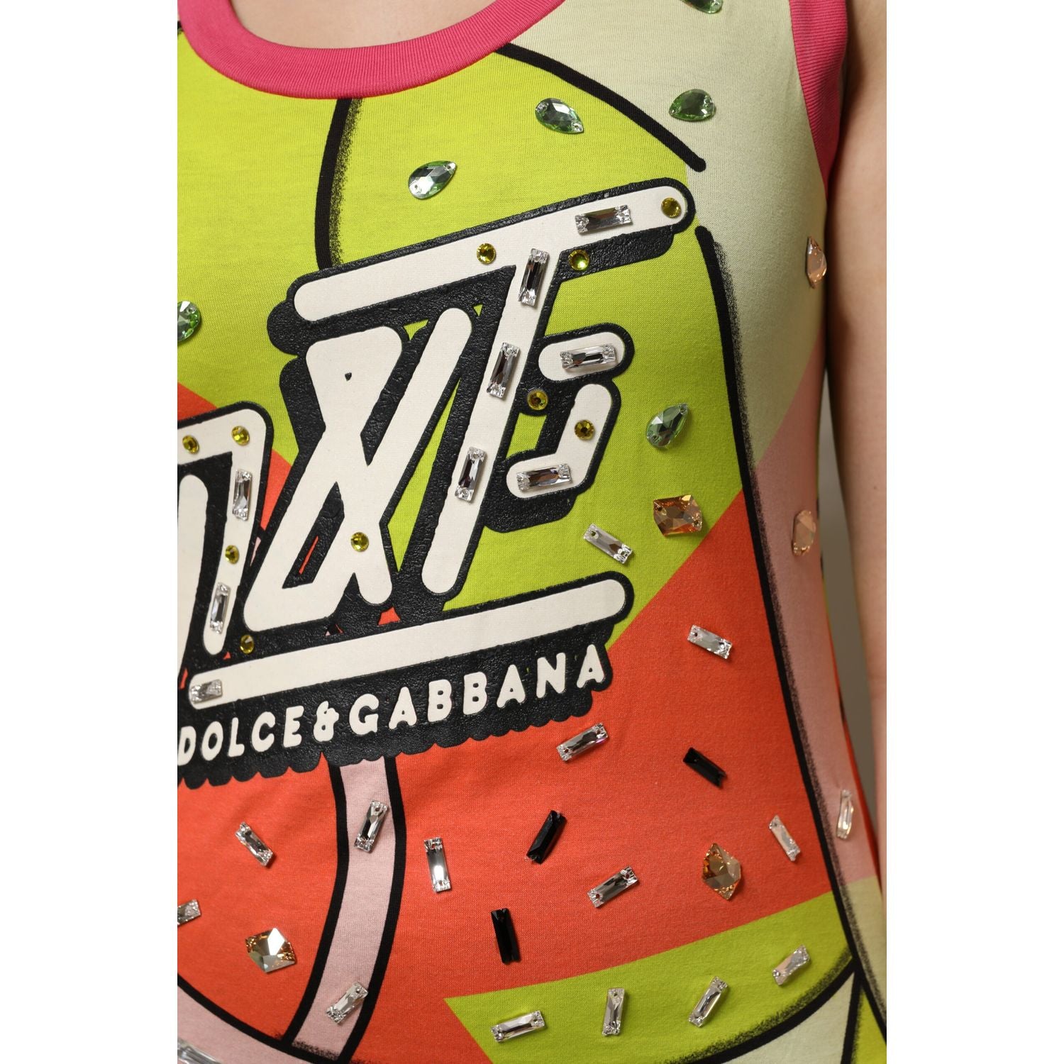 Dolce & Gabbana Multicolor Printed Crystal Embellishment Top