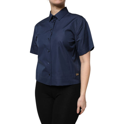 Dolce & Gabbana Blue Cotton Short Sleeves Button Down Top