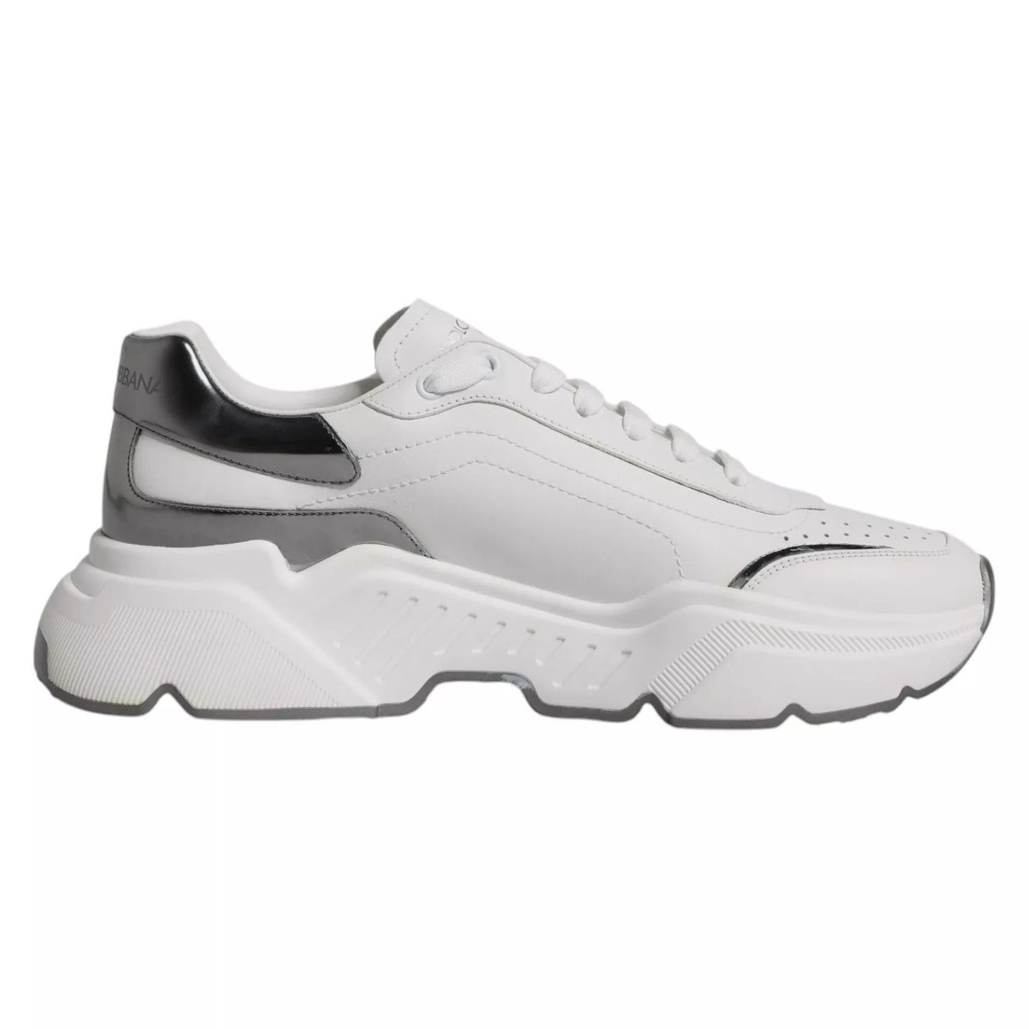 Dolce & Gabbana White Silver DAYMASTER Leather Sneakers Shoes