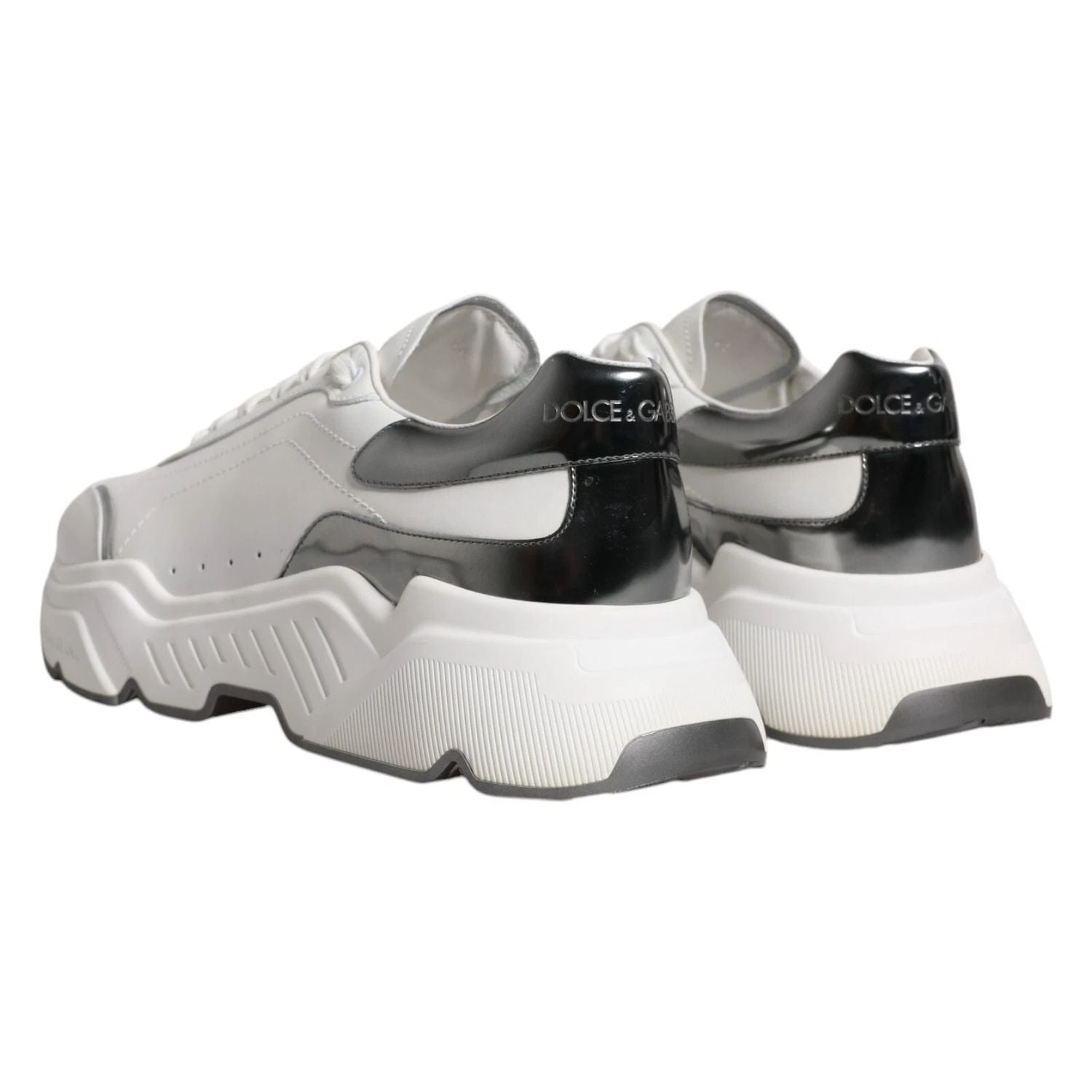 Dolce & Gabbana White Silver DAYMASTER Leather Sneakers Shoes