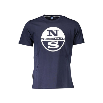 North Sails Blue Cotton Men T-Shirt with nautical-inspired print and logo, crew neck, short sleeve, made from premium cotton.