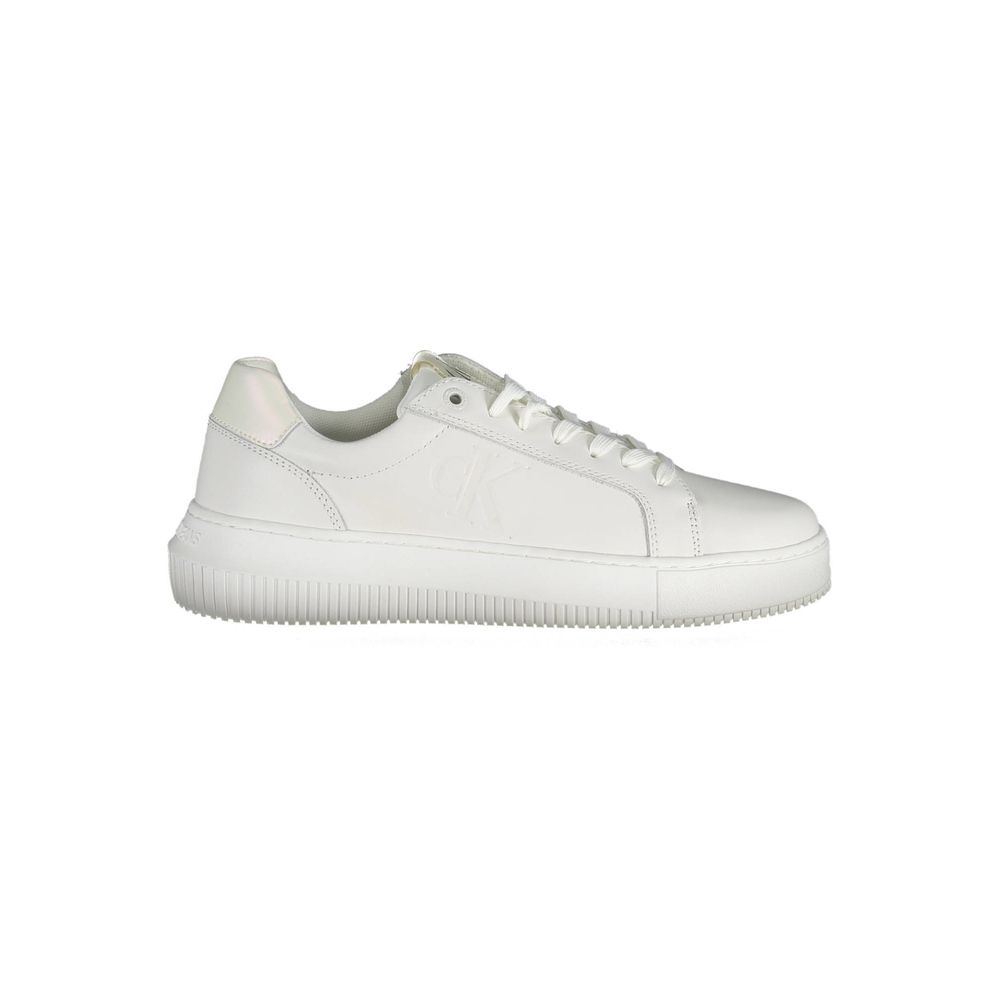 Calvin Klein White Leather Women Sneaker with contrasting details for a stylish, comfortable look.