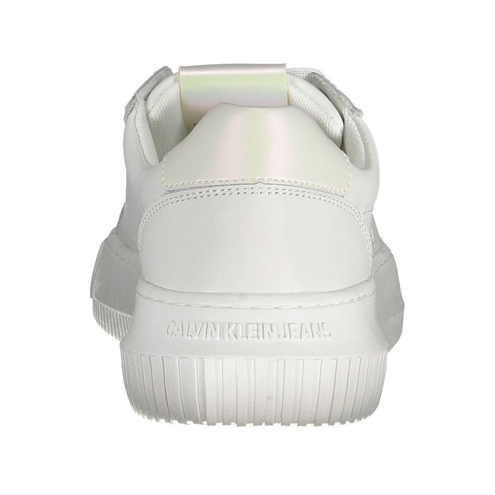 Calvin Klein White Leather Women Sneaker showcasing back view and brand logo, epitome of style and comfort.