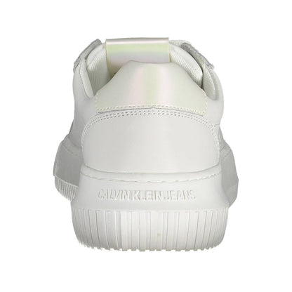 Calvin Klein White Leather Women Sneaker showcasing back view and brand logo, epitome of style and comfort.