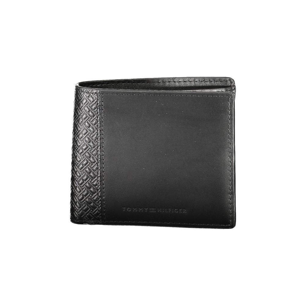 Tommy Hilfiger Black Leather Men Wallet with embossed design, showcasing premium craftsmanship and stylish details.