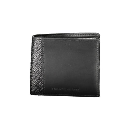Tommy Hilfiger Black Leather Men Wallet with embossed design, showcasing premium craftsmanship and stylish details.