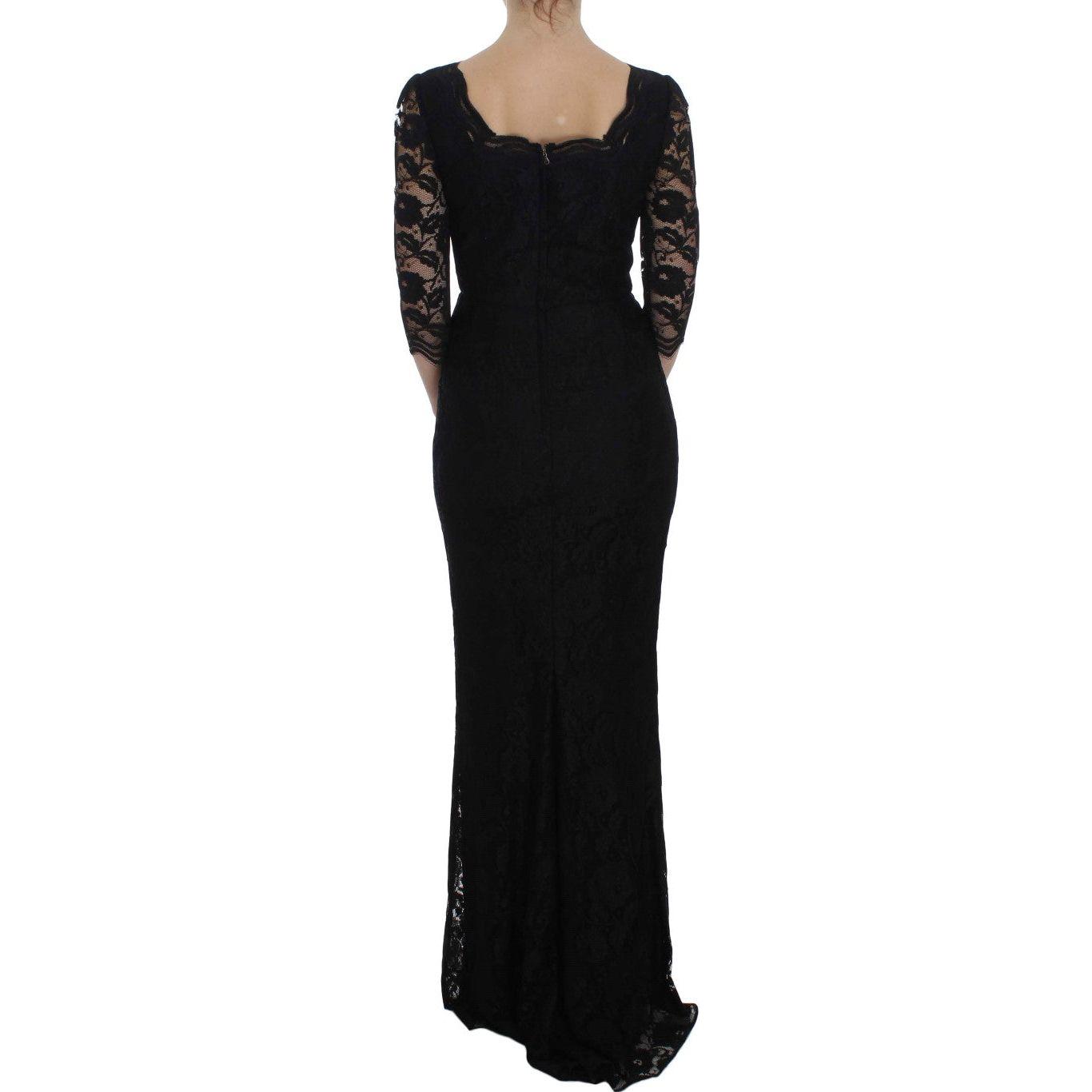 Dolce & Gabbana Black Floral Lace Long Ball Maxi Dress