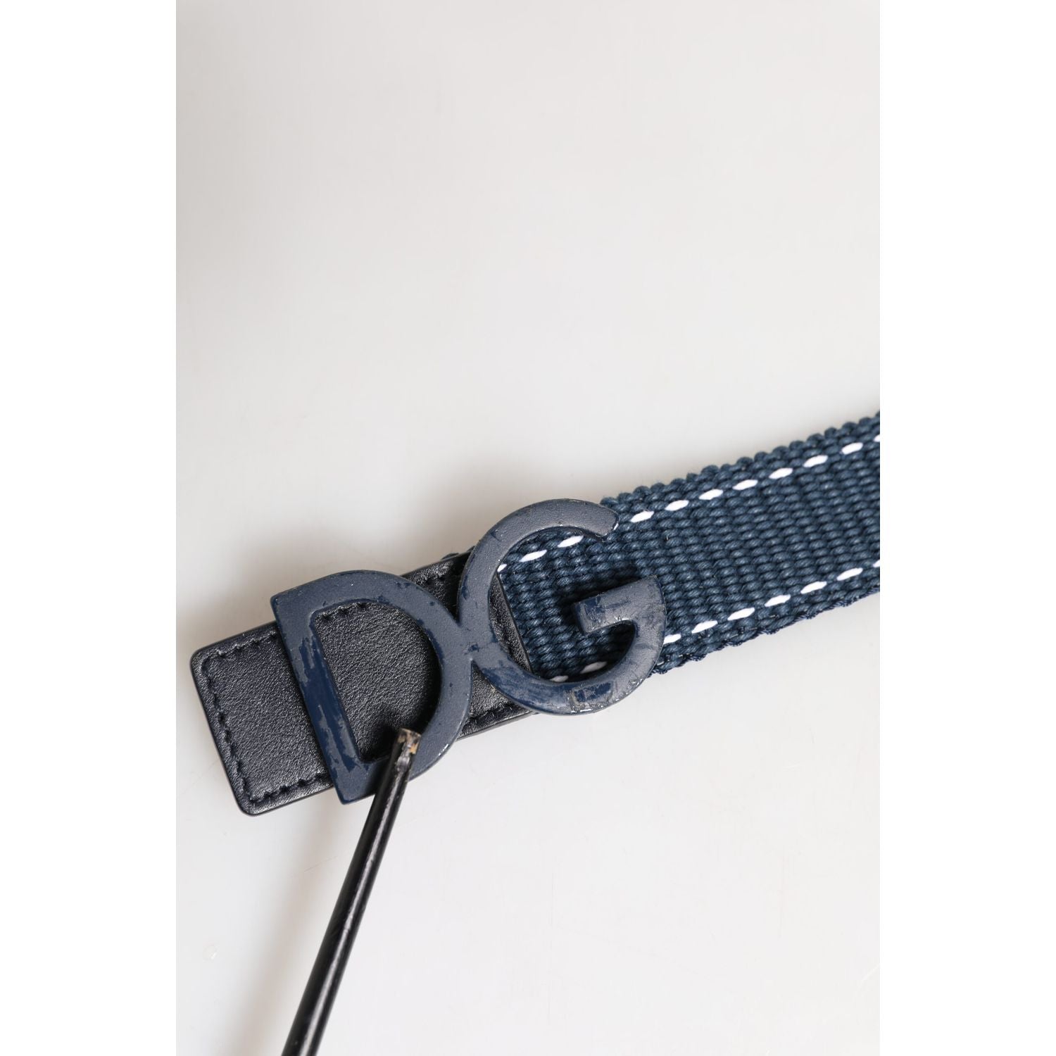 Dolce & Gabbana Blue Cotton Leather DG Logo Metal Buckle Belt