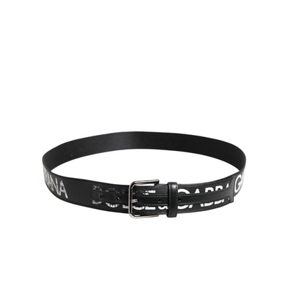 Dolce & Gabbana Black White DG Logo Brass Metal Buckle Belt