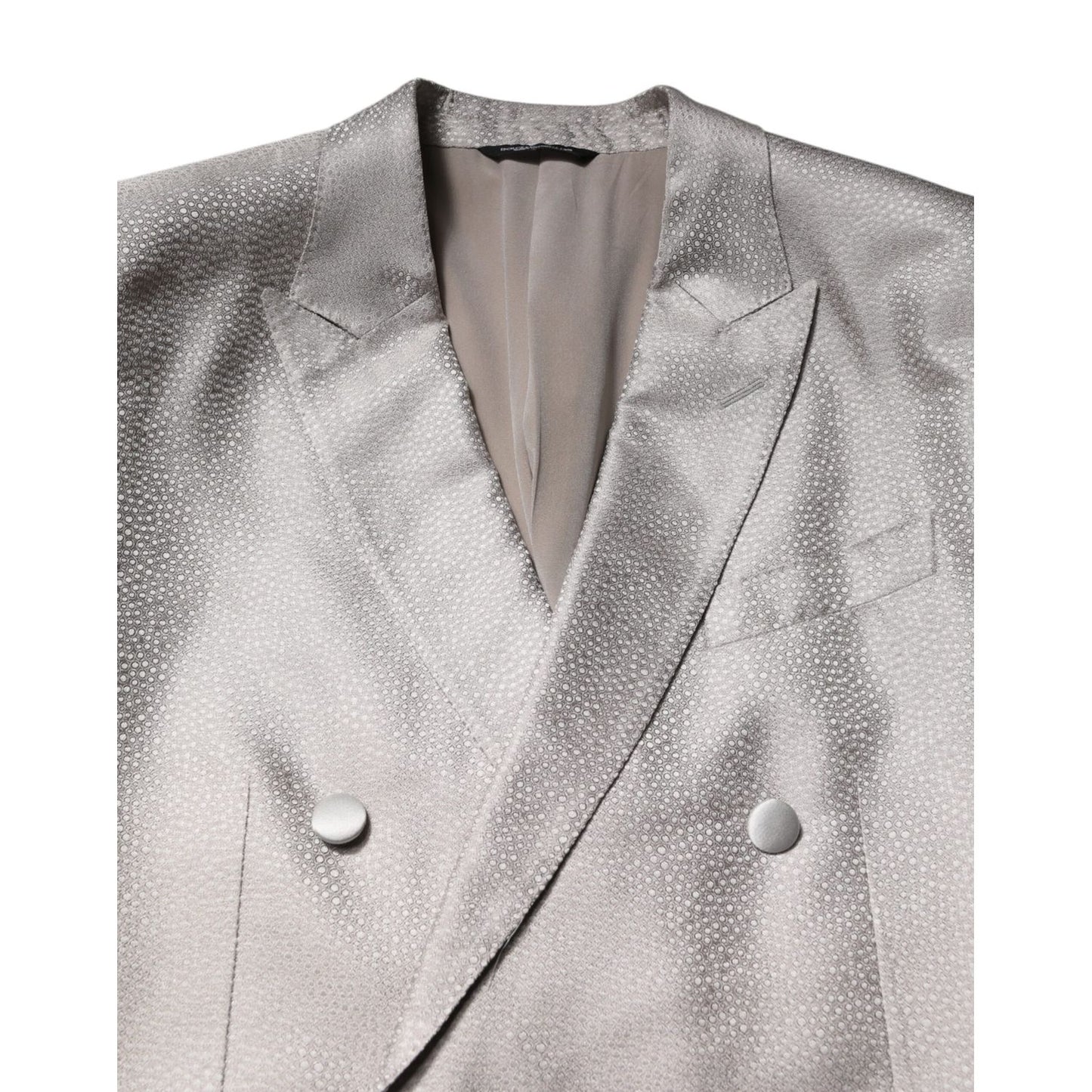 Dolce & Gabbana Light Gray Jacquard Silk Dotted 2 Piece Suit