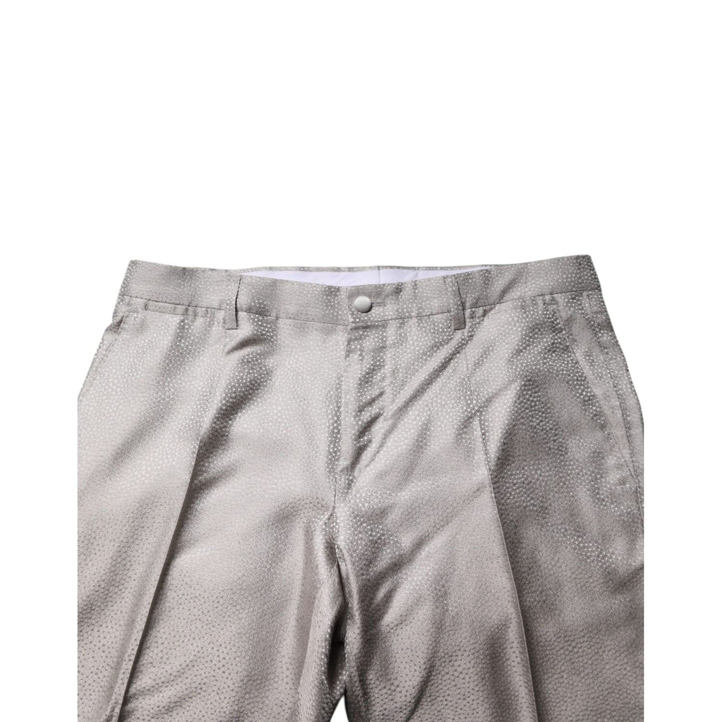 Dolce & Gabbana Light Gray Jacquard Silk Dotted 2 Piece Suit