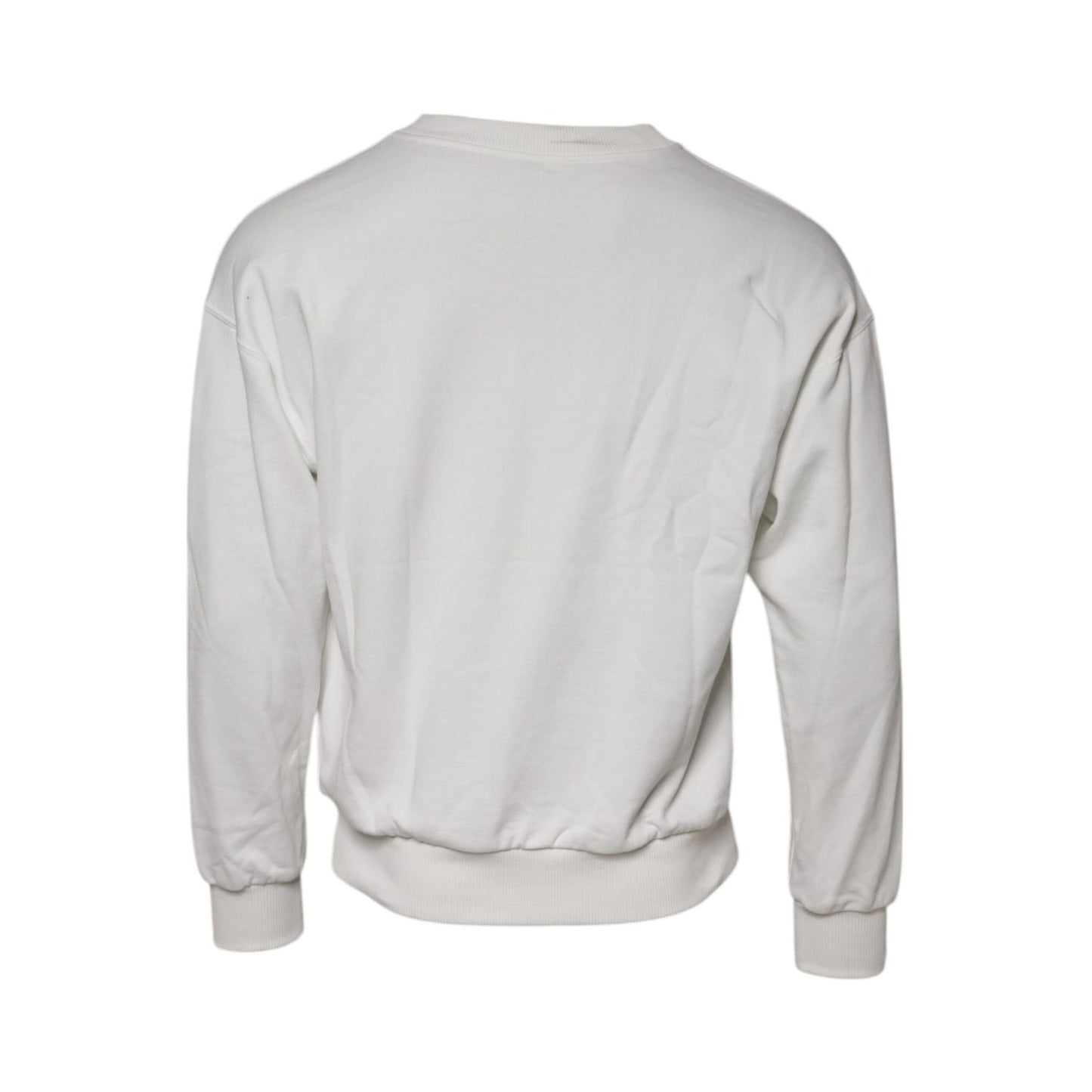 Dolce & Gabbana White Embossed Logo Cotton Crew Neck Sweater