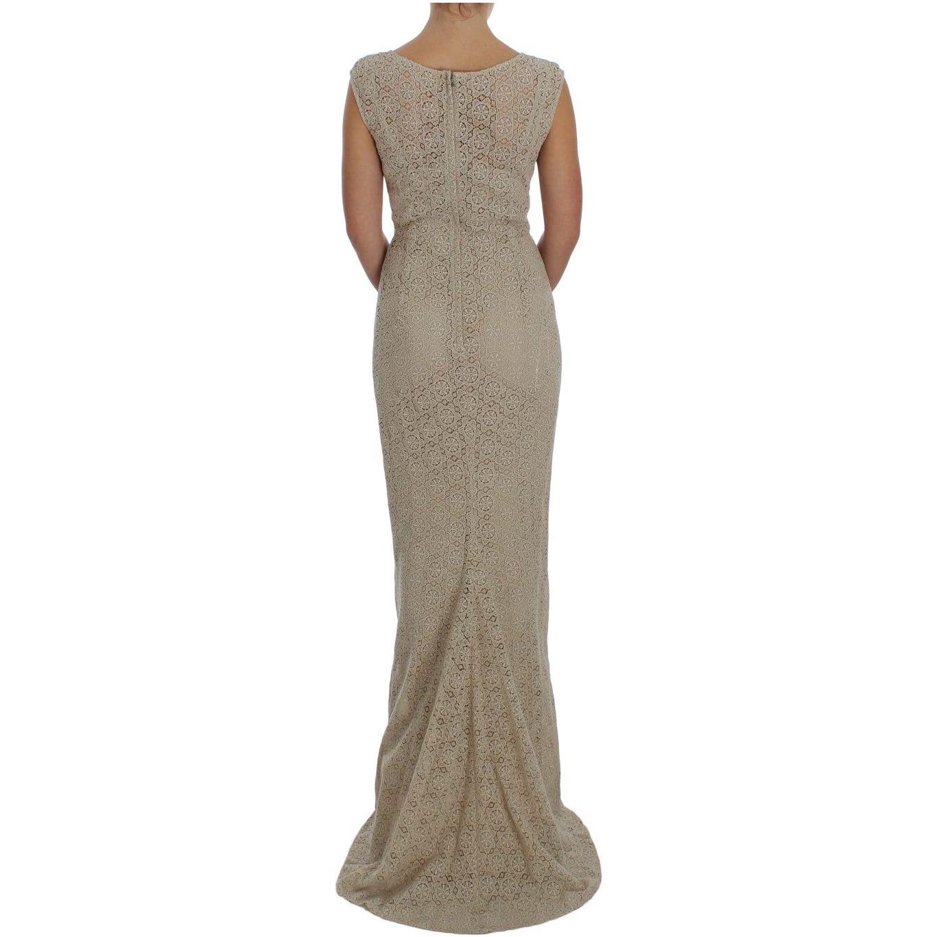 Dolce & Gabbana Beige Ricamo Cutout Cotton Sheath Dress
