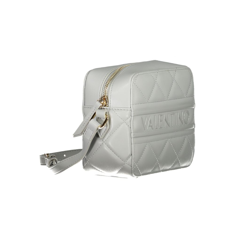 Mario Valentino Gray Polyethylene Women Handbag with adjustable strap, featuring quilted design and brand logo on side for stylish look.