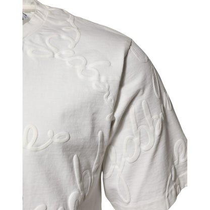 Dolce & Gabbana White Cotton Logo Embossed Crew Neck T-shirt