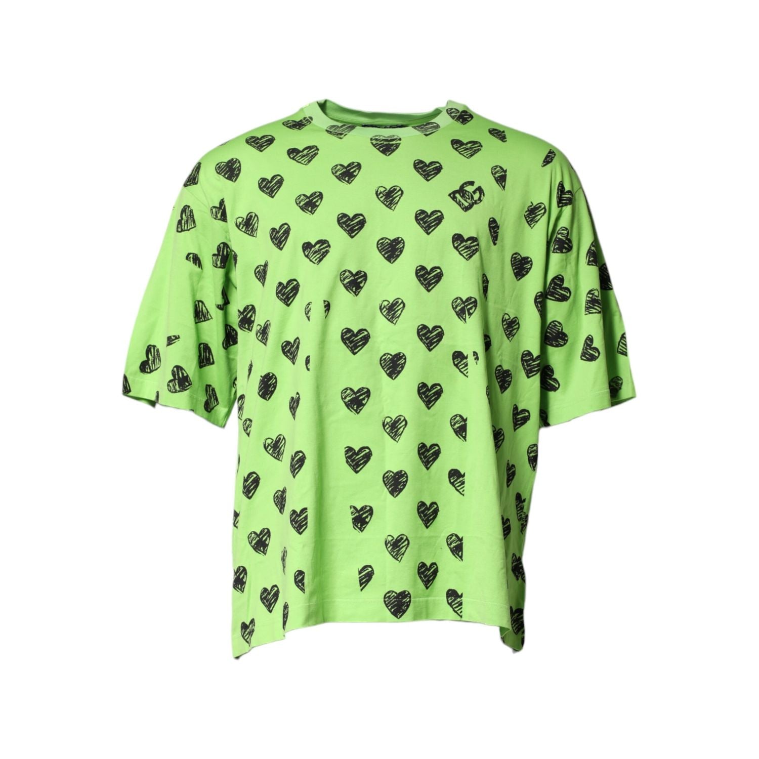 Dolce & Gabbana Green Heart Print Cotton Crew Neck T-shirt
