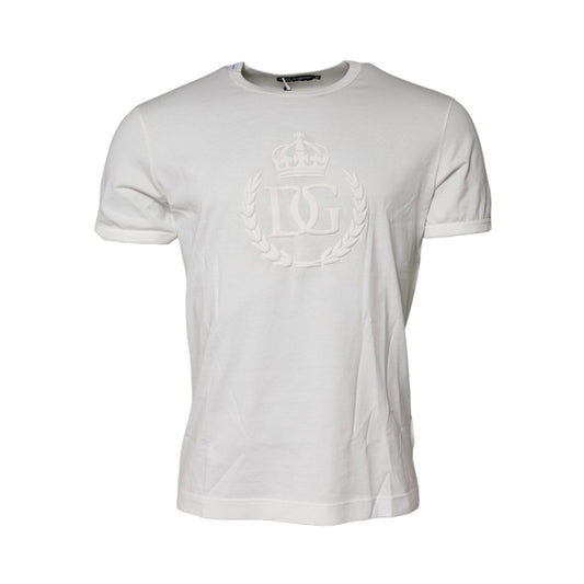 Dolce & Gabbana White Cotton DG Crown Embossed T-shirt