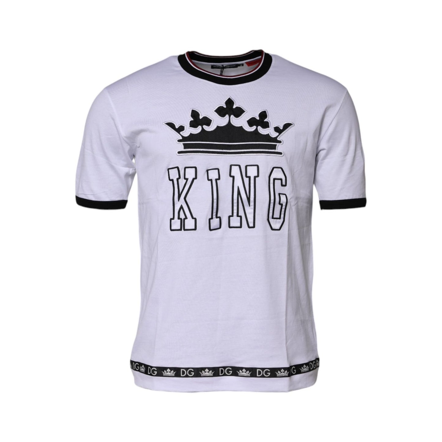 Dolce & Gabbana White Cotton Crown King Embroidery T-shirt
