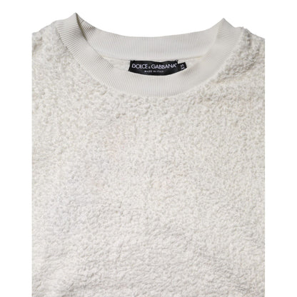 Dolce & Gabbana White Cotton Fleece Crew Neck Sweater