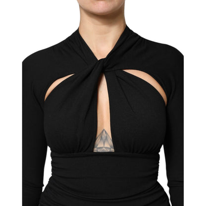Dolce & Gabbana Black Long Sleeves Sheath Midi Dress