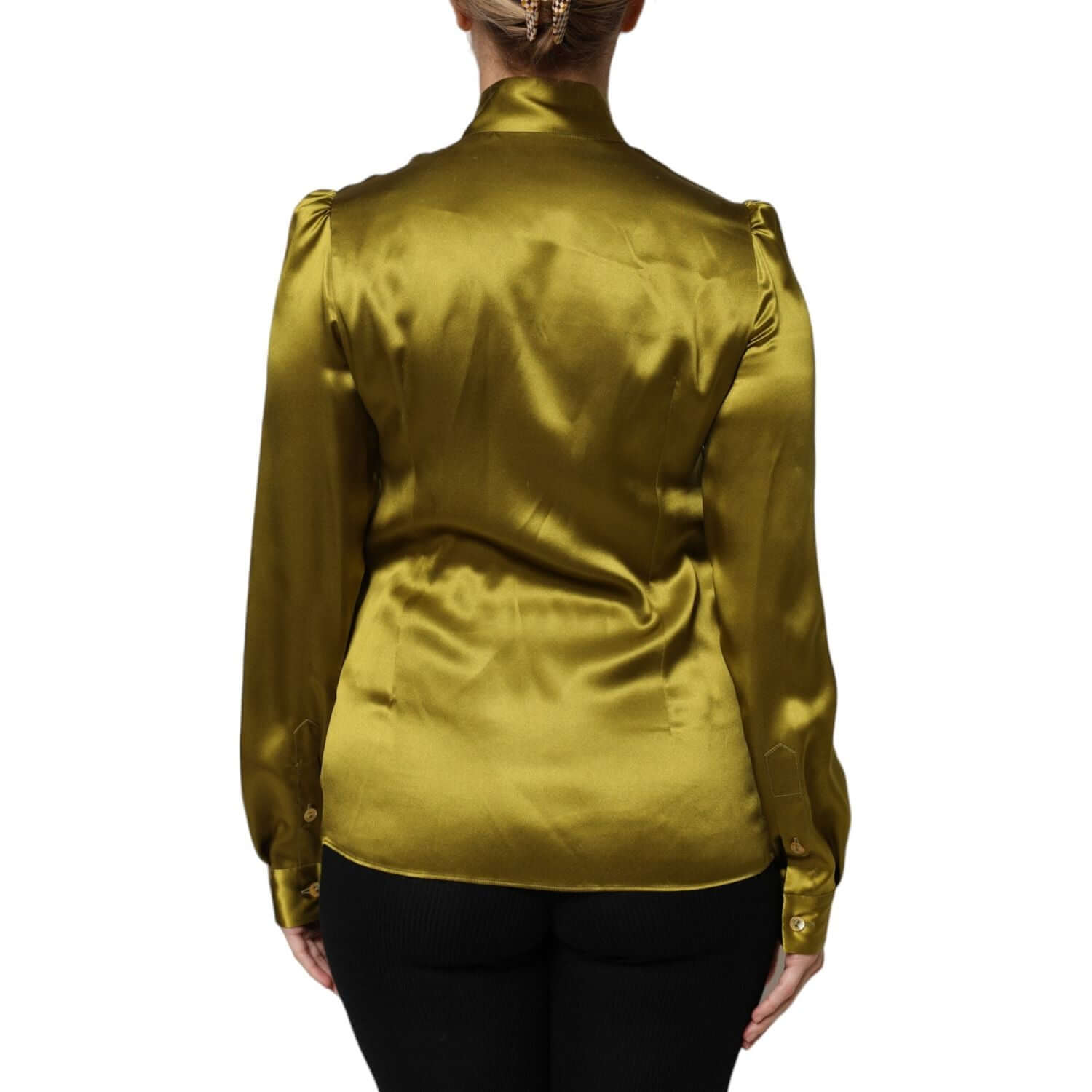 Dolce & Gabbana Green Ascot Collar Long Sleeves Blouse Top