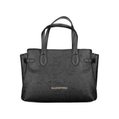 Mario Valentino Black Polyethylene Handbag with handles, adjustable straps, two compartments, and protective feet, embossed logo.