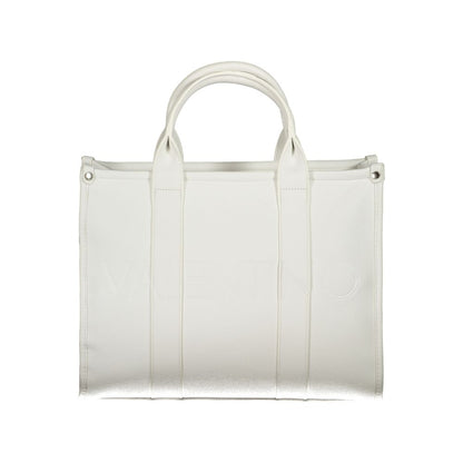 Mario Valentino White Polyethylene Handbag with handles, adjustable straps, internal pockets, and zip closure, featuring logo.