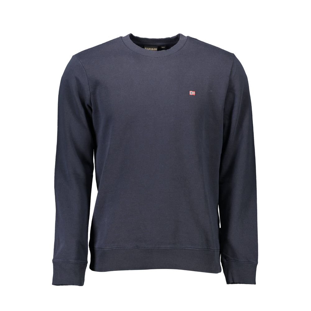 Napapijri Blue Cotton Men Sweater, long-sleeve sweatshirt with iconic embroidery, crafted from 70% organic cotton, fashion-forward style