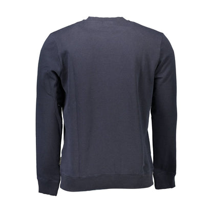 Back view of Napapijri Blue Cotton Men Sweater showcasing premium organic cotton craftsmanship.
