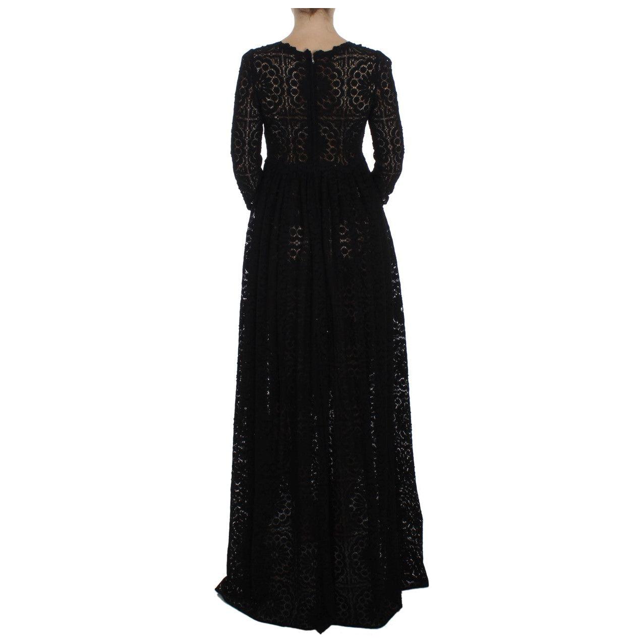Dolce & Gabbana Black Ricamo Knitted Full Length Maxi Dress