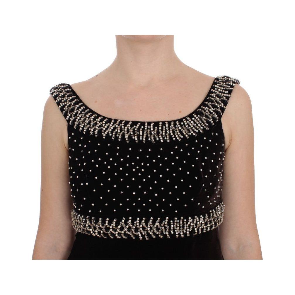 Dolce & Gabbana Brown Velvet Crystal Sheath Gown Dress