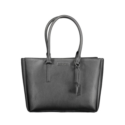 Calvin Klein Black Polyethylene Women Handbag with twin handles, showcasing a sleek and stylish silhouette for modern trendsetters.