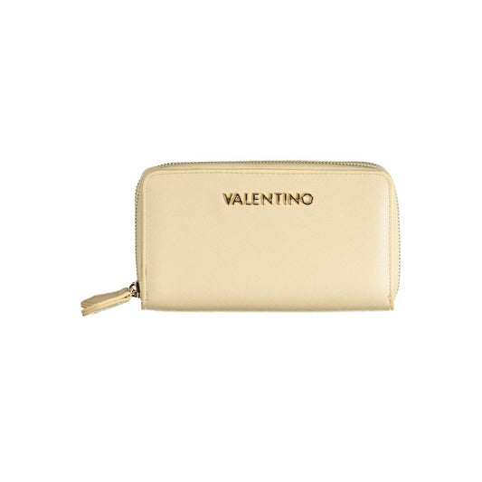 Mario Valentino Beige Polyethylene Wallet with logo, zip closure, double wallet compartments, coin purse, and card spaces.