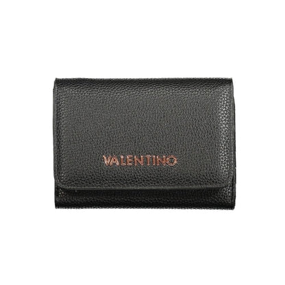 Mario Valentino Black Polyethylene Wallet with logo and multiple compartments, featuring a zip and automatic closure, made from recycled material.