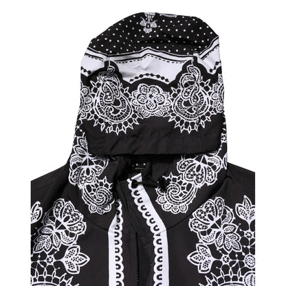 Dolce & Gabbana Black Bandana Print Hooded Bomber Jacket