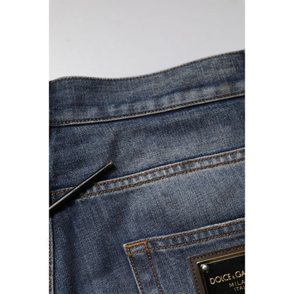 Dolce & Gabbana Blue Washed Tattered Cotton Men Jeans