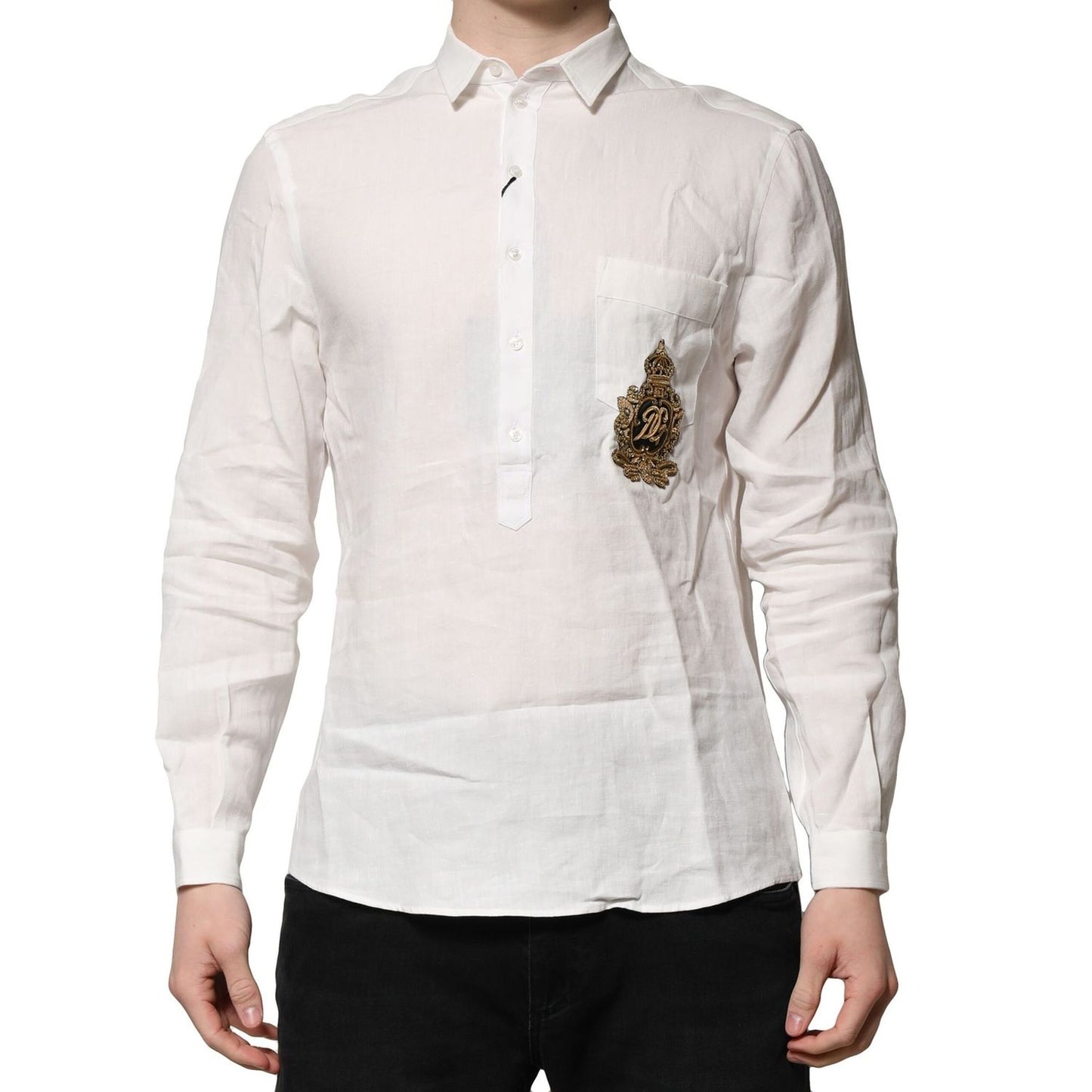 Dolce & Gabbana White DG Crown Embellish Dress Formal Shirt