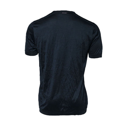 Dolce & Gabbana Dark Blue Silk Logo Patch Crew Neck T-shirt