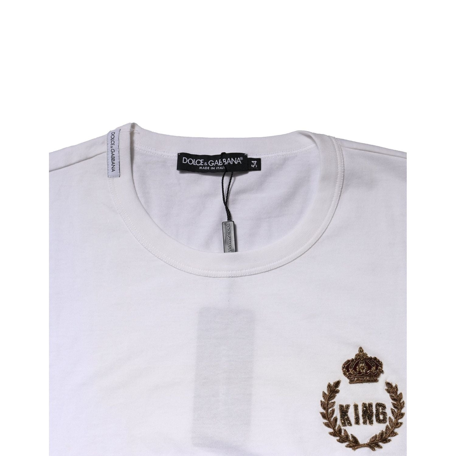 Dolce & Gabbana White King Crown Cotton Crew Neck T-shirt