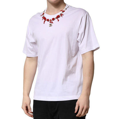 Dolce & Gabbana White Embellished Cotton Crew Neck T-shirt