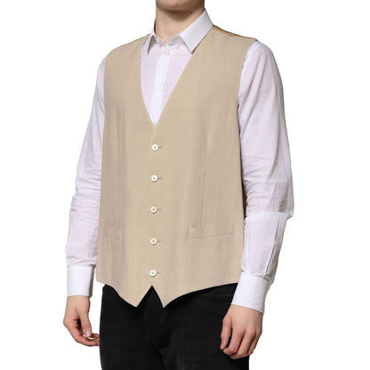 Dolce & Gabbana Beige Linen Dress Formal Men Waistcoat Vest