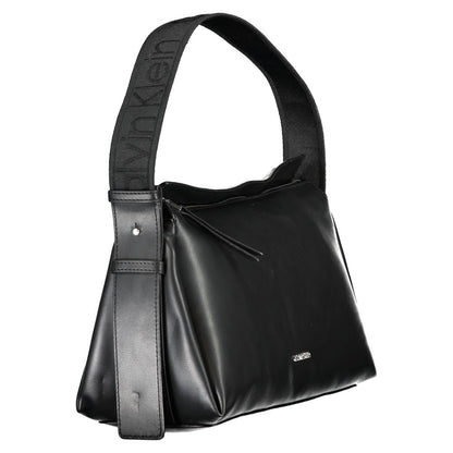 Calvin Klein Black Polyester Handbag with adjustable shoulder handle and recycled material, featuring contrasting details and zip closure.