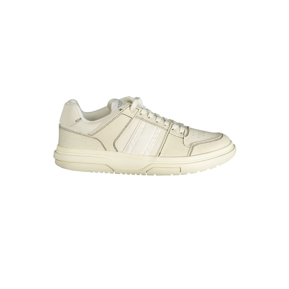 Tommy Hilfiger White Polyester Sneaker with laces and contrast details, showcasing sports footwear style and logo design.