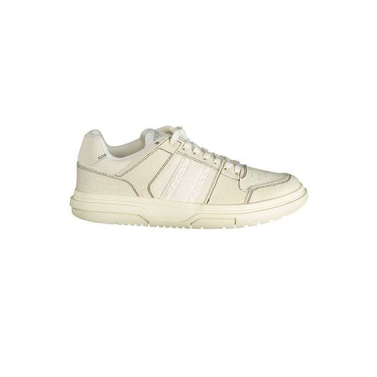 Tommy Hilfiger White Polyester Sneaker with laces and contrast details, showcasing sports footwear style and logo design.