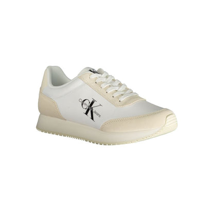 Calvin Klein Beige Polyester Sneaker with laces, contrast details, and logo, made of 50% recycled polyester.