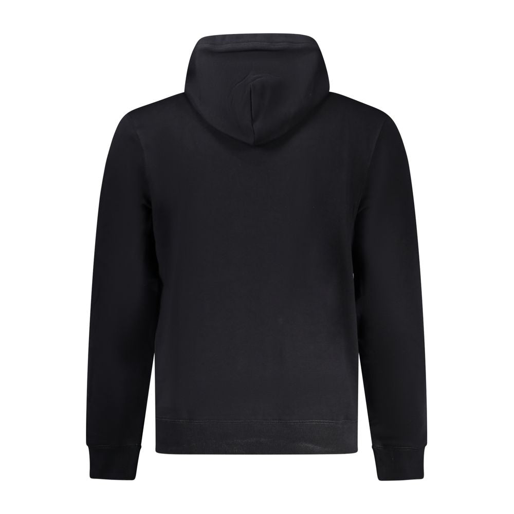 Back view of Napapijri Black Cotton Men Sweater showcasing hoodie detailing and sleek design.