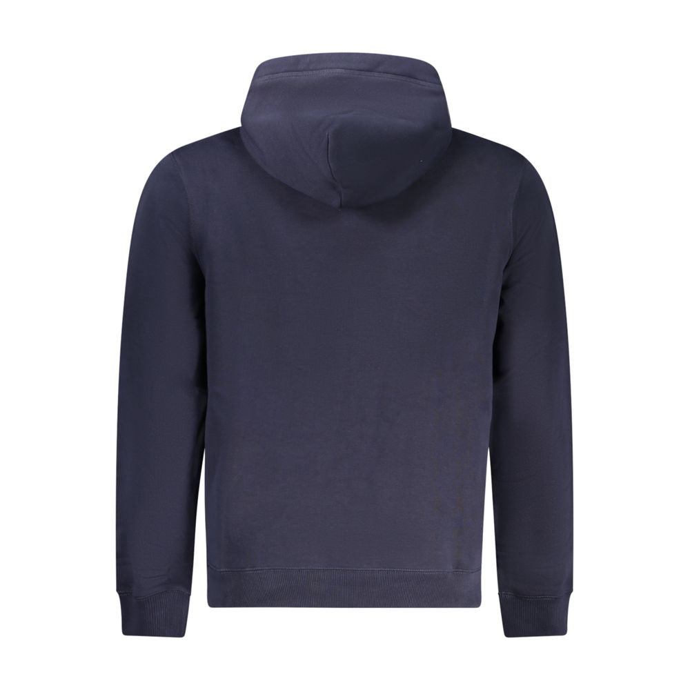 Back view of Napapijri Blue Cotton Men Sweater with hood, showcasing premium fabric and design.