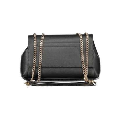 Guess Jeans Black Polyethylene Women Handbag with chain handles, eco-friendly design, and organized interior features for modern women.