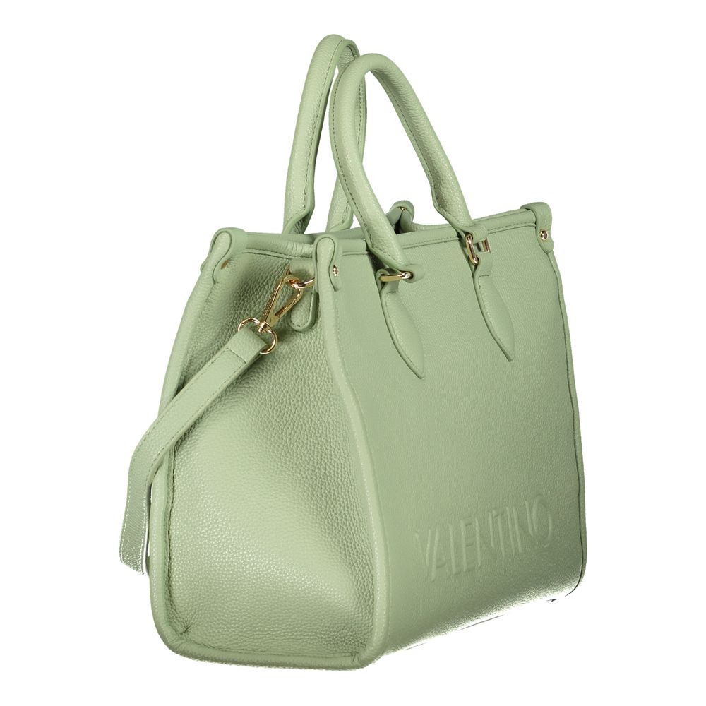 Mario Valentino Green Polyethylene Handbag with removable shoulder strap and protective feet, showcasing zip closure and logo detail.